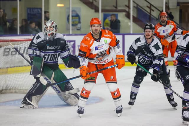DOUBLE DELIGHT: Evan Mosey scored twice as Sheffield Steelers moved back to the top of the Elite League standings with an impressive 6-3 win at Manchester Storm.
Mark Ferris/Storm Media/EIHL