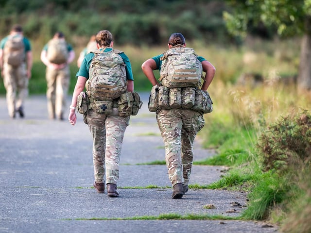 Soldiers were in their army gear and carried 18kg bags as part of the challenge.