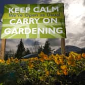 A garden centre in Ellesmere Port attracts customers with the slogan 'KEEP CALM CARRY ON GARDENING' ahead of England's first national lockdown in March 2020 (Photo: Christopher Furlong/Getty Images)