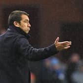 GLASGOW, SCOTLAND - NOVEMBER 09: Giovanni van Bronckhorst, manager of Rangers gestures on the side line during the Cinch Scottish Premiership match between Rangers FC and Heart of Midlothian at  on November 09, 2022 in Glasgow, Scotland. (Photo by Mark Runnacles/Getty Images)