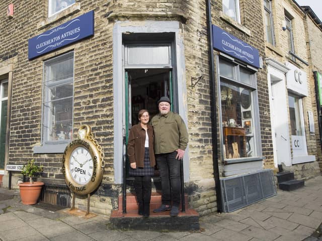 Cleckheaton Antiques, run by Barrie Naylor, right, opened in the town on Saturday.