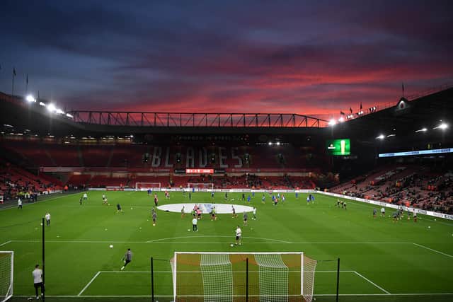 SHEFFIELD, ENGLAND - SEPTEMBER 21: General view inside the stadium before the Carabao Cup Third Round match between Sheffield United and Southampton at Bramall Lane on September 21, 2021 in Sheffield, England. (Photo by Laurence Griffiths/Getty Images)