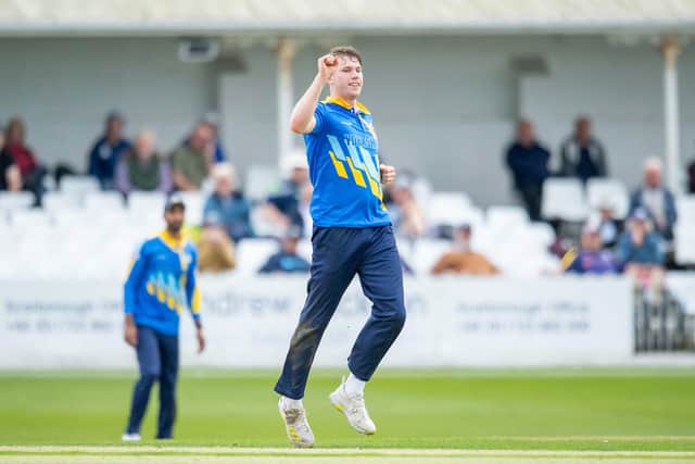 Hat's my boy: Matty Revis became only the fourth man to take a one-day hat-trick for Yorkshire. Picture by Allan McKenzie/SWpix.com