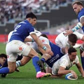 KEY MOMENT: England's Alex Mitchell scores his side's second try against Italy at the Stadio Olimpico in Rome. Picture: Adam Davy/PA