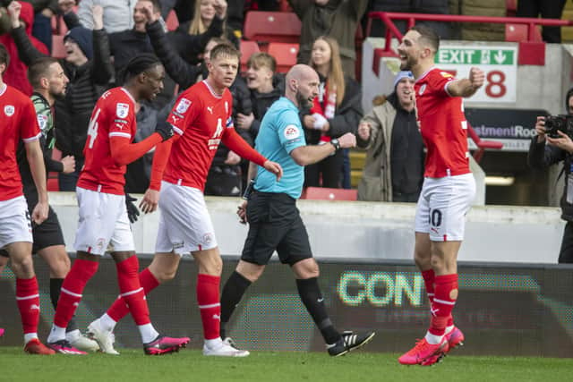 Referee Robert Madden awards Barnsley a contentious opening goal. (Picture: Tony Johnson)