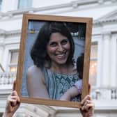 Supporters hold a photo of Nazanin Zaghari-Ratcliffe during a vigil for the mother, who was imprisoned in Tehran outside the Iranian Embassy.  (Pic credit: Chris J Ratcliffe / Getty Images)
