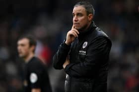 DERBY, ENGLAND - JANUARY 08: Barnsley manager Michael Duff during the Emirates FA Cup Third Round match between Derby County and Barnsley at Pride Park on January 08, 2023 in Derby, England. (Photo by Gareth Copley/Getty Images)