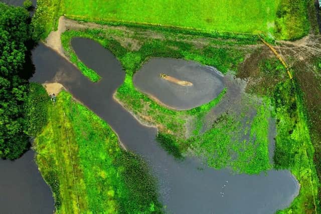 Aerial images of Brearley Fields showing the flood storage features in use after heavy rain in July (Picture: Stephen King)