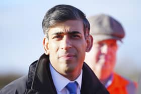 Prime Minister Rishi Sunak arrives to visit a location on the site of the future Haxby railway station near York. PIC: Jon Super/PA Wire
