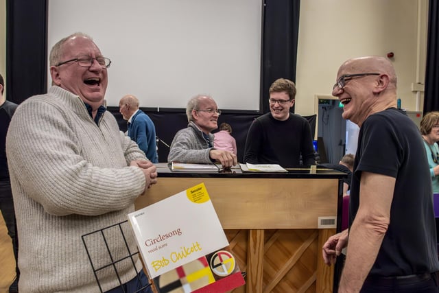 Composer Bob Chilcott shares a lighter moment with Harrogate Choral Society Director David Lawrence, HCS Deputy Music Director Tom Moore, HCS Deputy Music Director Anthony Gray. Picture: Ernesto Rogata