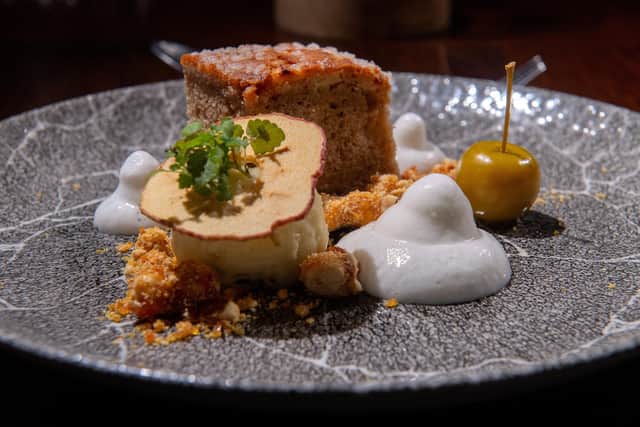 Fox & Hounds, Sinnington, North Yorkshire.
Warm apple cake, apple sorbet.
Picture by Bruce Rollinson