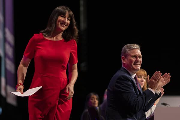Shadow Chancellor Rachel Reeves stands to deliver her keynote speech during day three of the Labour Party conference on September 27, 2021. (Photo by Dan Kitwood/Getty Images)
