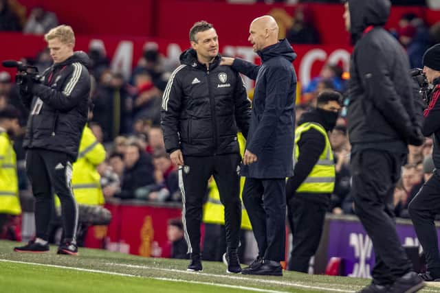 PRIDE: Leeds United caretaker manager Michael Skubala with Manchester United's Erik Ten Hag