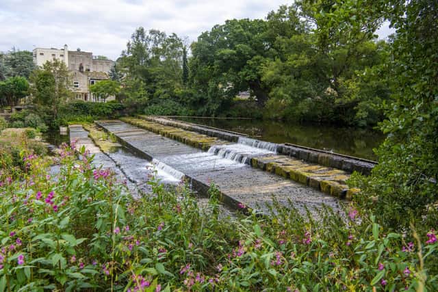 The weir on the River Nidd in the village of Birstwith.