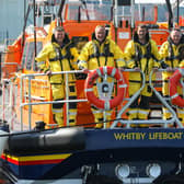 Matt Sharpe, Howard Fields, Richard Dowson , Keith Atrridge, Ally Brisby on board Lois Ivan, Whitby's new lifeboat which began active service last year. Picture: Ceri Oakes.