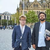 Josh Widdicombe and Nish Kumar in Bradford city centre while filming Hold the Front Page. Picture credit: 2024 © CPL Productions/Sky UK\Photographer: Lee Brown