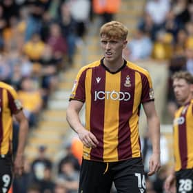 Bradford City defender George Pratt, pictured on his debut for his hometown club against Mansfield Town. Photo: Tony Johnson.