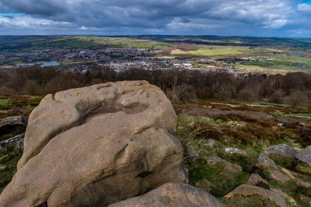 The distinguished weathered rock formations found at Otley Chevin on the south side of the Wharfedale valley overlooking the market town of Otley, near Leeds in West Yorkshire. Only one mile away from Leeds Bradford airport and on a clear day you can see Simons Seat, Norwood Top, Almscliffe Crag and the White Horse near Sutton Bank from the worn-out path running along the top edge from Surprise View a well known picnic spot.