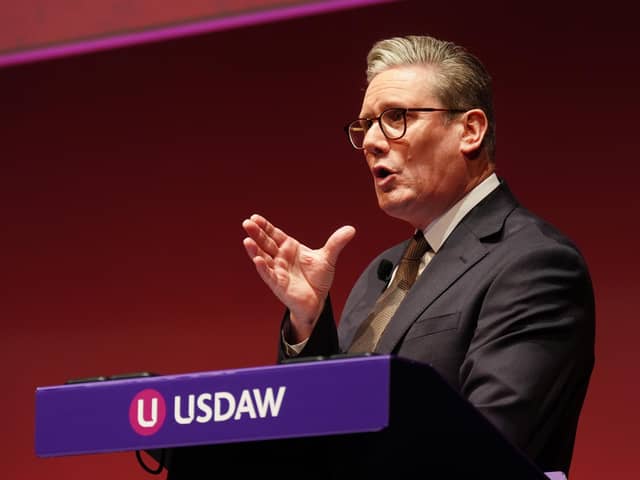 Labour Party leader Sir Keir Starmer speaking at Union of Shop, Distributive and Allied Workers (USDAW) conference. PIC: Owen Humphreys/PA Wire