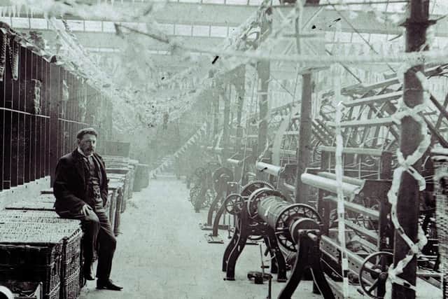 Edwin Woodhouse at Sunny Bank Mills warping department circa 1905. (Pic credit: Sunny Bank Mills)
