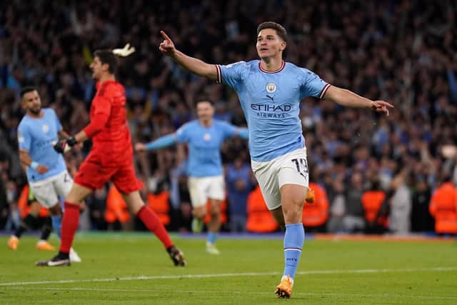 Manchester City's Julian Alvarez celebrates scoring his sides fourth goal in the Champions League semi-final win over Real Madrid (Picture: Tim Goode/PA Wire)