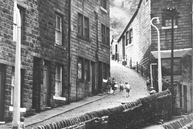 Buttress Brink (upper Road) and Royd Terrace (lower road), two roads that lead off old-gate Hebden Bridge. Just off the old pack horse bridge. Taken on July 17, 1962.