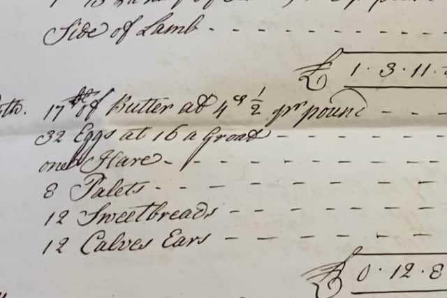 A food bill from the 1740s
