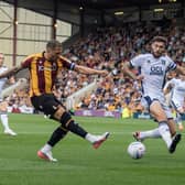 Bradford City captain Antoni Sarcevic fires in a shot in the recent League One game against Mansfield Town. Photo: Tony Johnson.