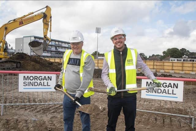 Wakefield Trinity chairman John Minards, left, with Ben Hall, Yorkshire area director for Morgan Sindall Construction, at the start of the redevelopment process.