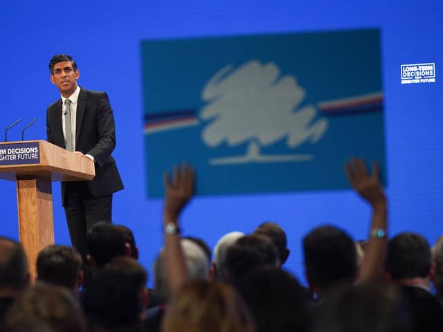 Prime Minister Rishi Sunak speaks during the final day of the Conservative Party Conference on October 4. PIC: Christopher Furlong/Getty Images