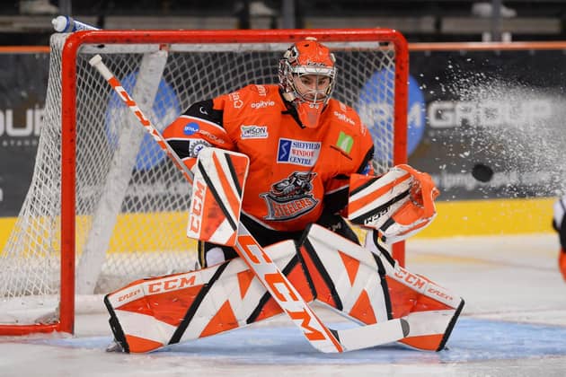 STOP RIGHT THERE: Netminder Matt Greenfield has proven an inspired signing for Sheffield Steelers as they chase the Elite League title. Picture courtesy of Dean Woolley/Steelers Media/EIHL