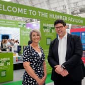 Dr Diana Taylor, Managing Director of Future Humber, and Henri Murison, Chief Executive of The Northern Powerhouse Partnership, at the Humber Pavilion at the Innovation Zero Congress. Picture: Neil Holmes