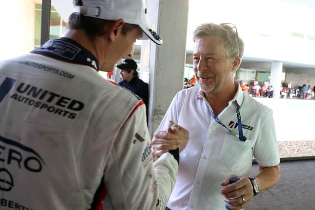 Winning combination: United Autosports co-founder and owner Richard Dean with one of his drivers who head into the Le Mans 24-hour race this weekend favourites to win the LMP2 class (Picture: Jakob Ebrey/United Autosports)