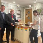 Martin Rowley, the Lord Mayor of York, and Mr David Smith, The Sheriff’s Consort with colleagues at HC-One’s Handley House Care Home during Care Home Open Week 2025