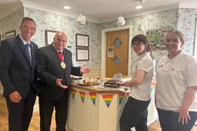 Martin Rowley, the Lord Mayor of York, and Mr David Smith, The Sheriff’s Consort with colleagues at HC-One’s Handley House Care Home during Care Home Open Week 2025