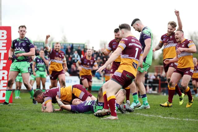 PROMISING START: Batley Bulldogs' Dane Manning scores his side's first try during the Betfred Challenge Cup sixth round match at Fox's Biscuits Stadium. Picture: Jess Hornby/PA