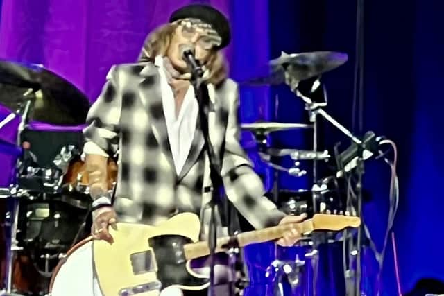 Hollywood star Johnny Depp stunned fans when he flew to from his libel trial to perform on stage with pop star Jeff Beck during a gig in Sheffield. Depp flew straight from Virginia in the US to join his music collaborator Jeff Beck on his European tour.  May 29 2022. See SWNS story SWLEdepp. 