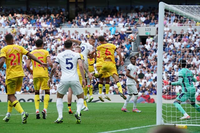 TURNING POINT: Tottenham Hotspur's Richarlison heads the equaliser