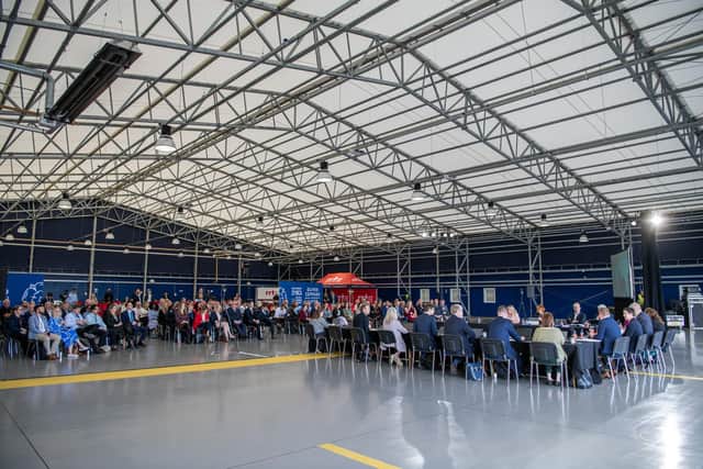 South Yorkshire’s Mayor Oliver Coppard and Council Leaders at a meeting of the South Yorkshire Mayoral Combined Authority (SYMCA) Board in a hanger at DSA. PIC: Tony Johnson