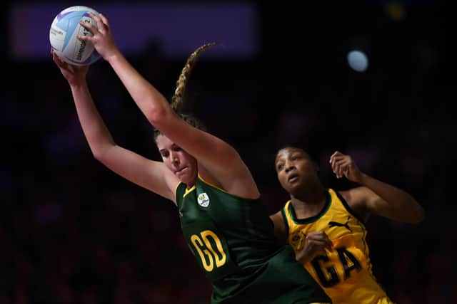 Nicola Smith of Team South Africa jumps for the ball during the Netball Pool A match between Team Jamaica and Team South Africa on day two of the Birmingham 2022 Commonwealth Games. (Picture: David Ramos/Getty Images)