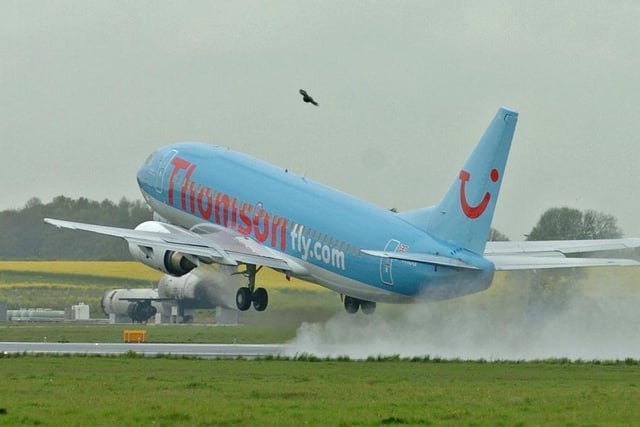 The Thomson fly Boeing 737 takes off in a historic moment for DSA.