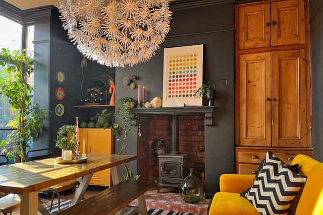 The colourful, family friendly dining room in Joanne's home