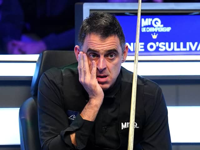 Just champion: Ronnie O'Sullivan reacts during the final against Ding Junhui on day nine of the 2023 MrQ UK Championship at the York Barbican (Picture: Mike Egerton/PA Wire)