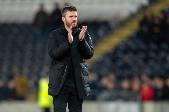 Michael Carrick applauds the Middlesbrough fans at full time after the win at Hull City in November. Picture: Bruce Rollinson