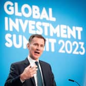Chancellor of the exchequer Jeremy Hunt speaks at the Global Investment Summit at Hampton Court Palace on November 27, 2023 in London, England. (Photo by Stefan Rousseau - WPA Pool/Getty Images)