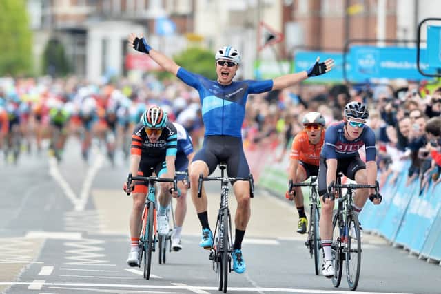 Harry Tanfield wins the  Tour de Yorkshire, Stage 1, in Doncaster in 2018. (Picture: Bruce Rollinson)