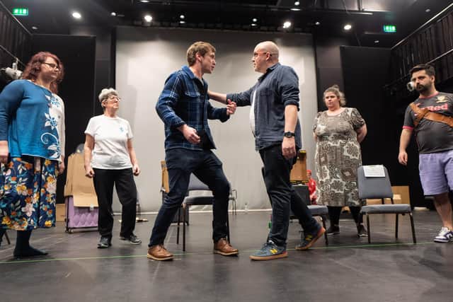 The company in rehearsal for NT Public Acts production of The Odyssey Episode 2 The Cyclops at Cast in Doncaster. Picture: Joseph Lynn