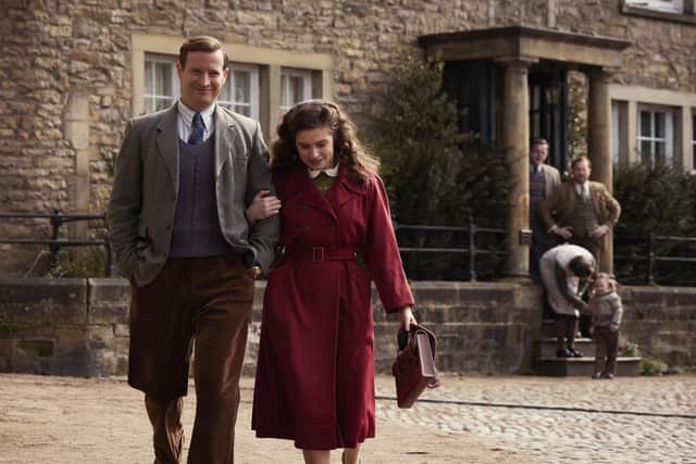 Back in Darrowby: Nicholas Ralph (James Herriot) / Rachel Shenton (Helen Herriot) / Anna Madeley (Mrs Hall) Samuel West (Siegfried Farnon) Callum Woodhouse (Tristan Farnon) Isabella Ward (Rosie Herriot). ©5 Broadcasting Limited / © Playground Television UK Ltd. 2026 / Photographer: Helen Williams