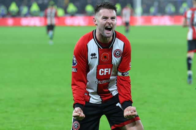 RELIEF: Oliver Norwood celebrates scoring the penalty which brought Sheffield United's first win of 2023-24