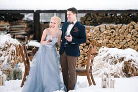 A couple on a winter wedding day.